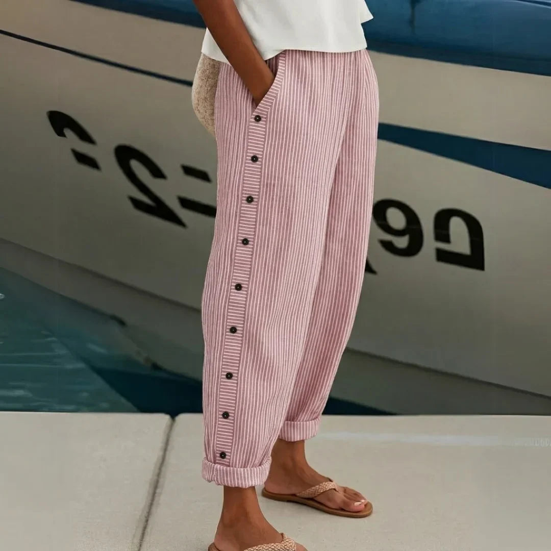 Isabel | Pantalón Recto Rayas Botones