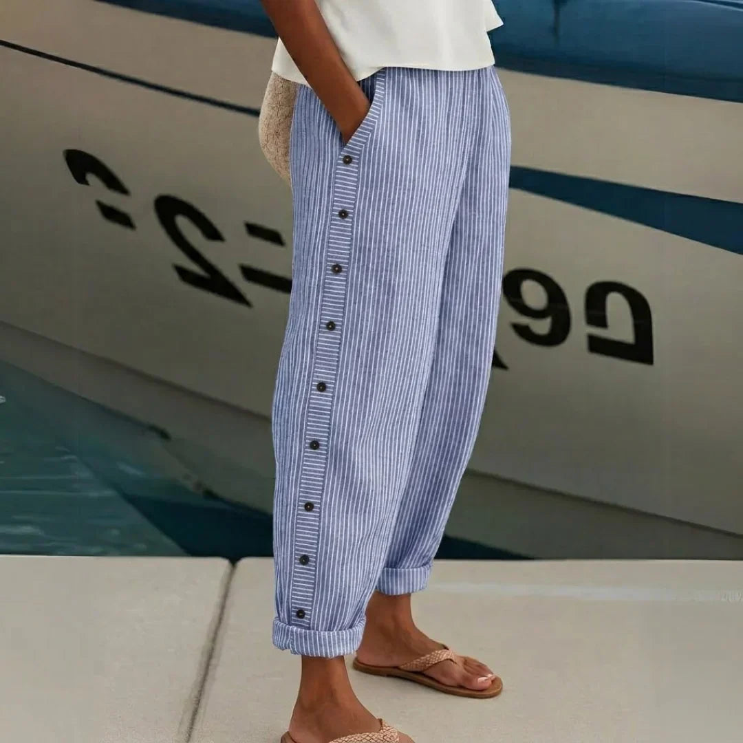 Isabel | Pantalón Recto Rayas Botones