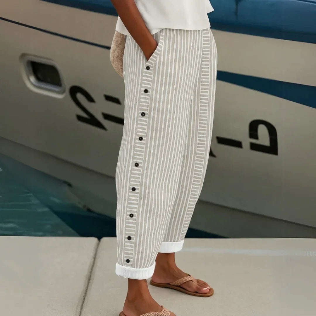 Isabel | Pantalón Recto Rayas Botones