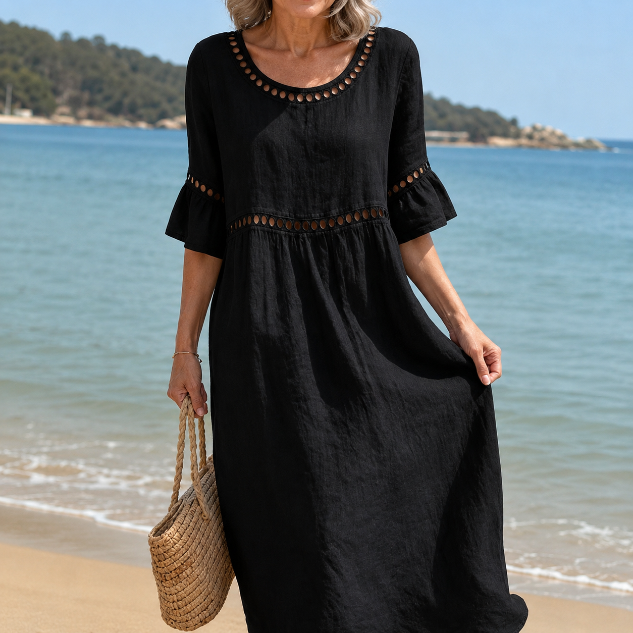 Hélène | Vestido largo de lino con efecto de vientre plano