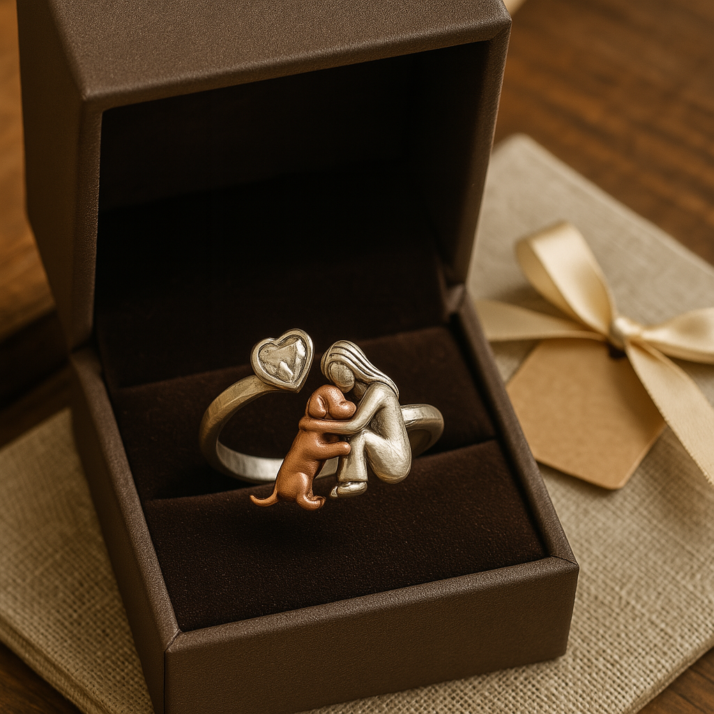 Anillo de Perro de Plata Esterlina 925 Hecho a Mano con Zirconia en Forma de Corazón – Ajuste Ajustable