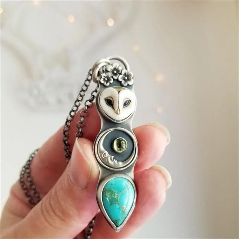 Collar de Barra de Sabiduría con Búho Turquesa