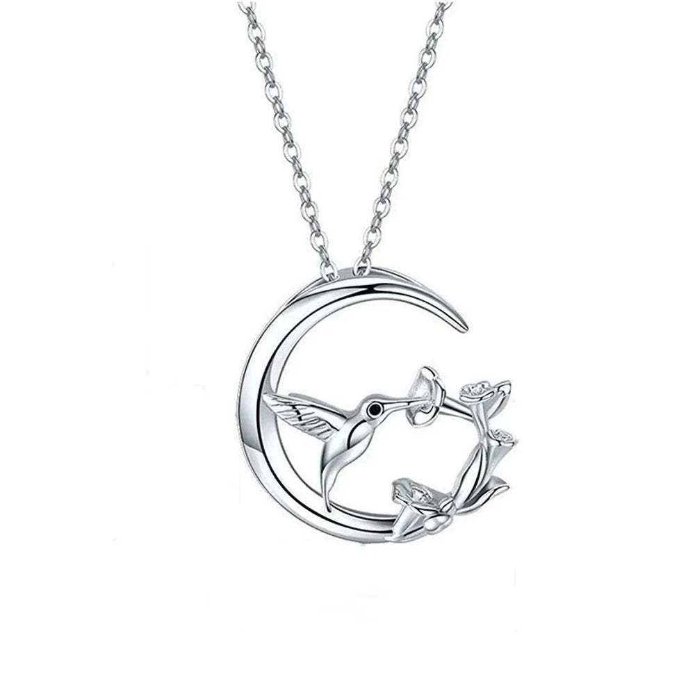 Collar de Colgante de Plata Vintage Moon Bird
