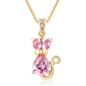 Collar con Colgante de Gato de Cristal