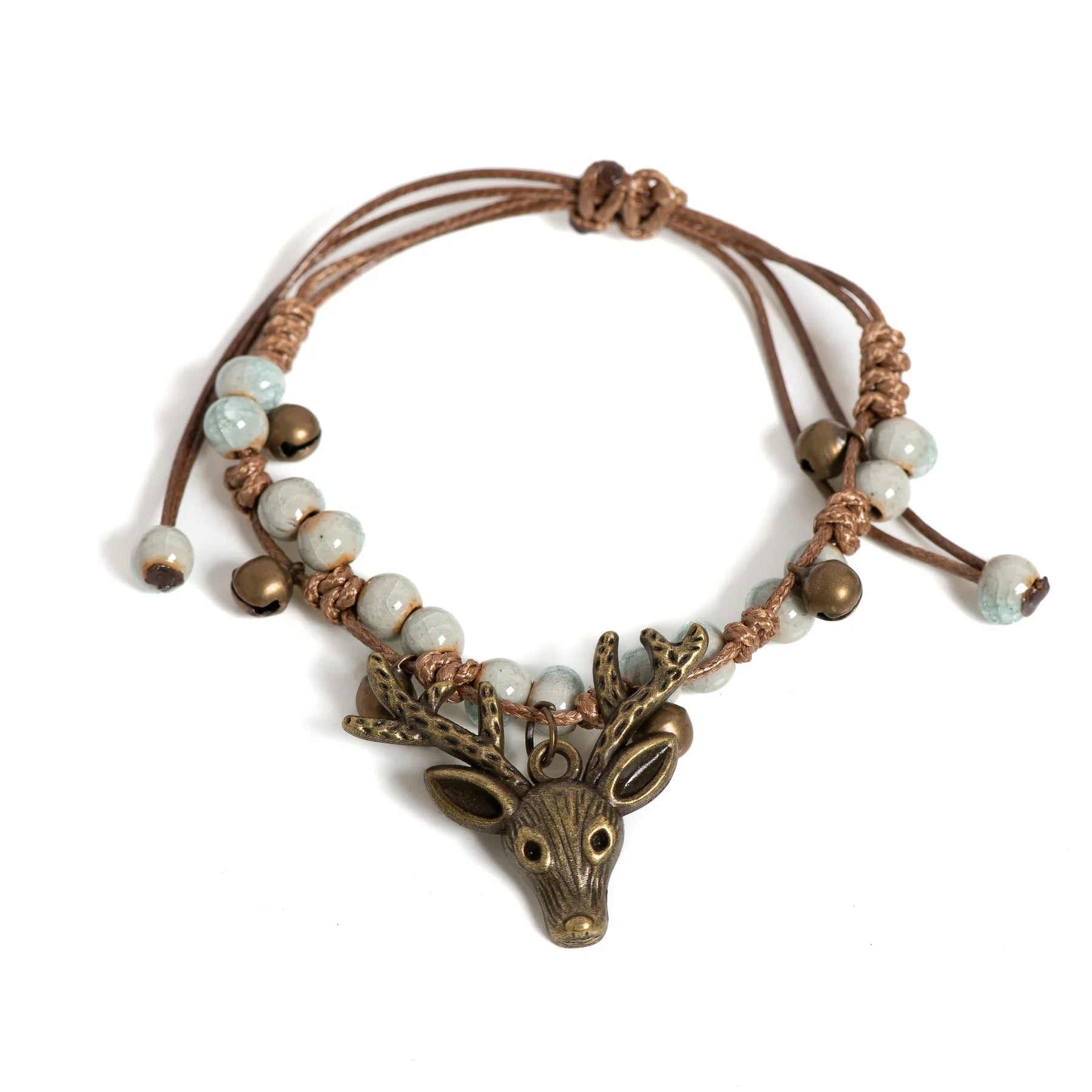 Pulsera de Encanto de Ciervo de Cerámica Hecha a Mano