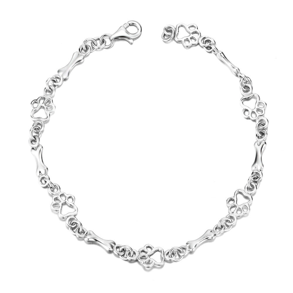 Pulsera de Encanto de Huella de Perro y Hueso de Plata Pura Edición Limitada
