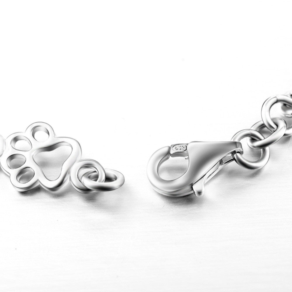 Pulsera de Encanto de Huella de Perro y Hueso de Plata Pura Edición Limitada