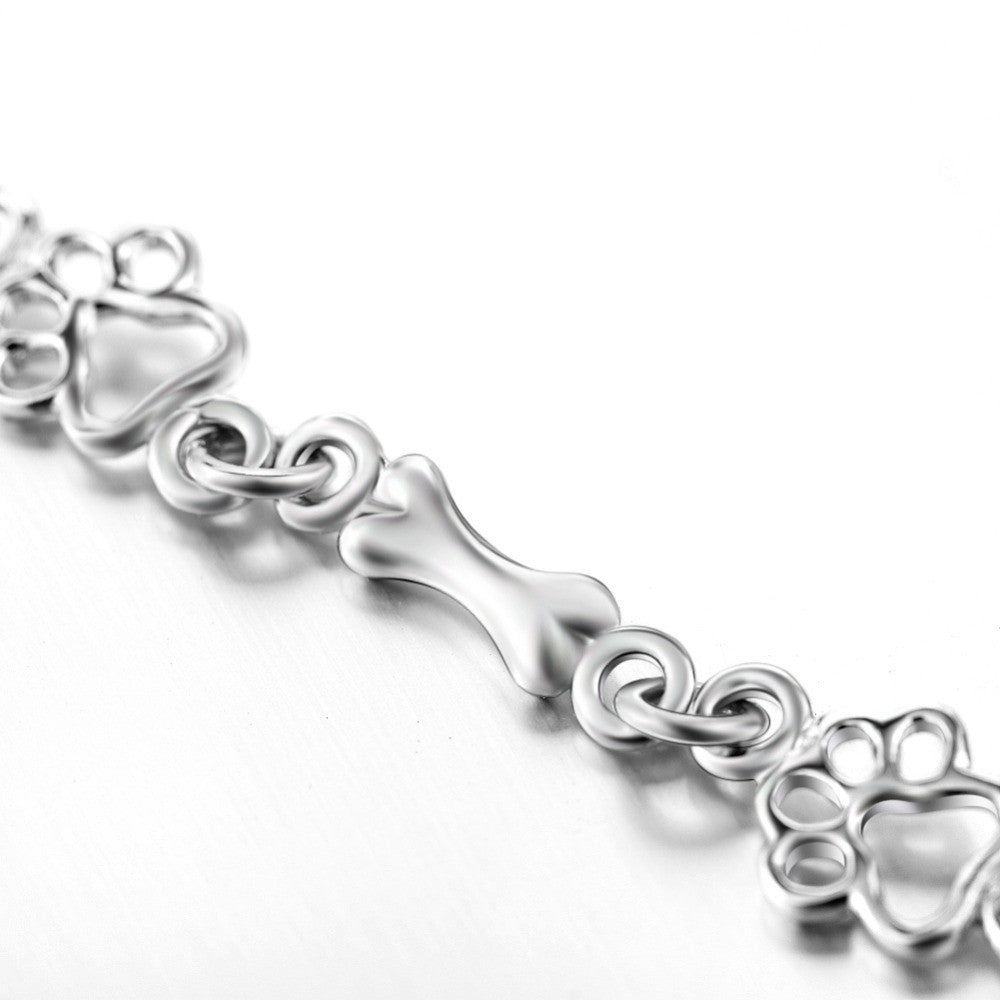 Pulsera de Encanto de Huella de Perro y Hueso de Plata Pura Edición Limitada