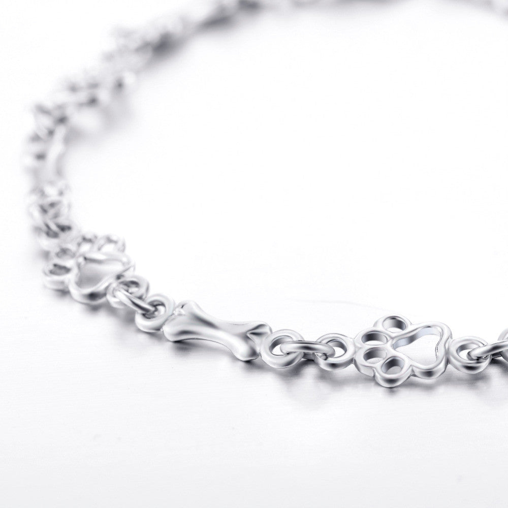 Pulsera de Encanto de Huella de Perro y Hueso de Plata Pura Edición Limitada
