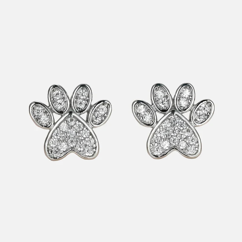 Pendientes de Paw de Circonia Blanca – Diseño en Forma de Corazón