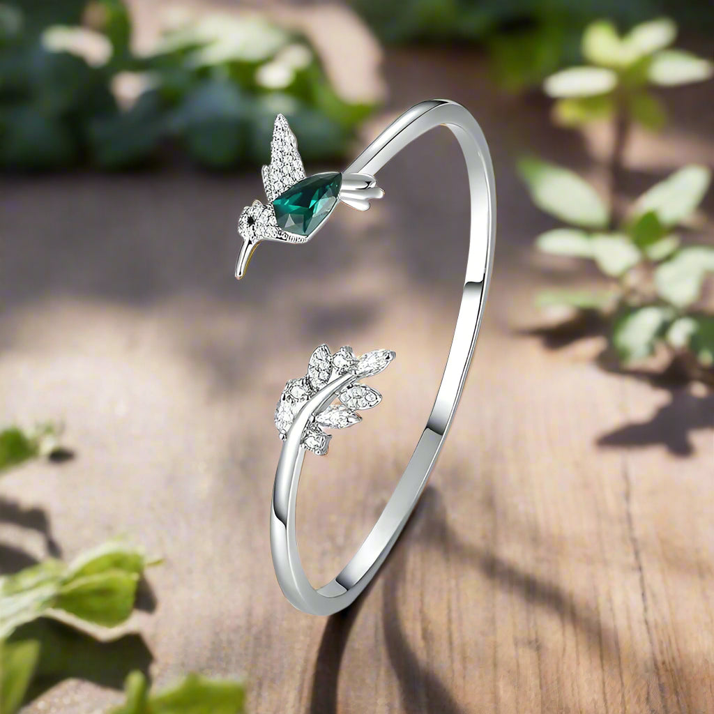 Anillo Ajustable de Colibrí con Diamante de Strass