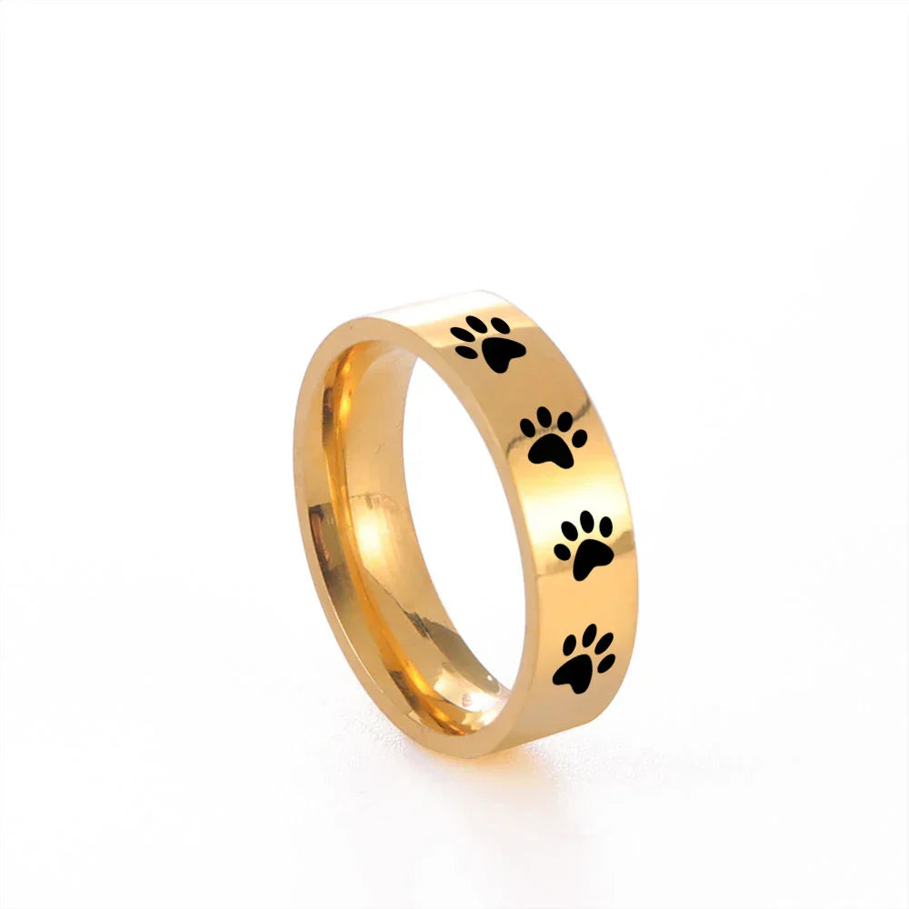 Anillo de Huella de Patas Hecho a Mano en Acero Inoxidable