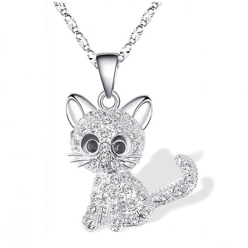 Collar de Gatitos Bebés de Plata y Circonitas de Colores