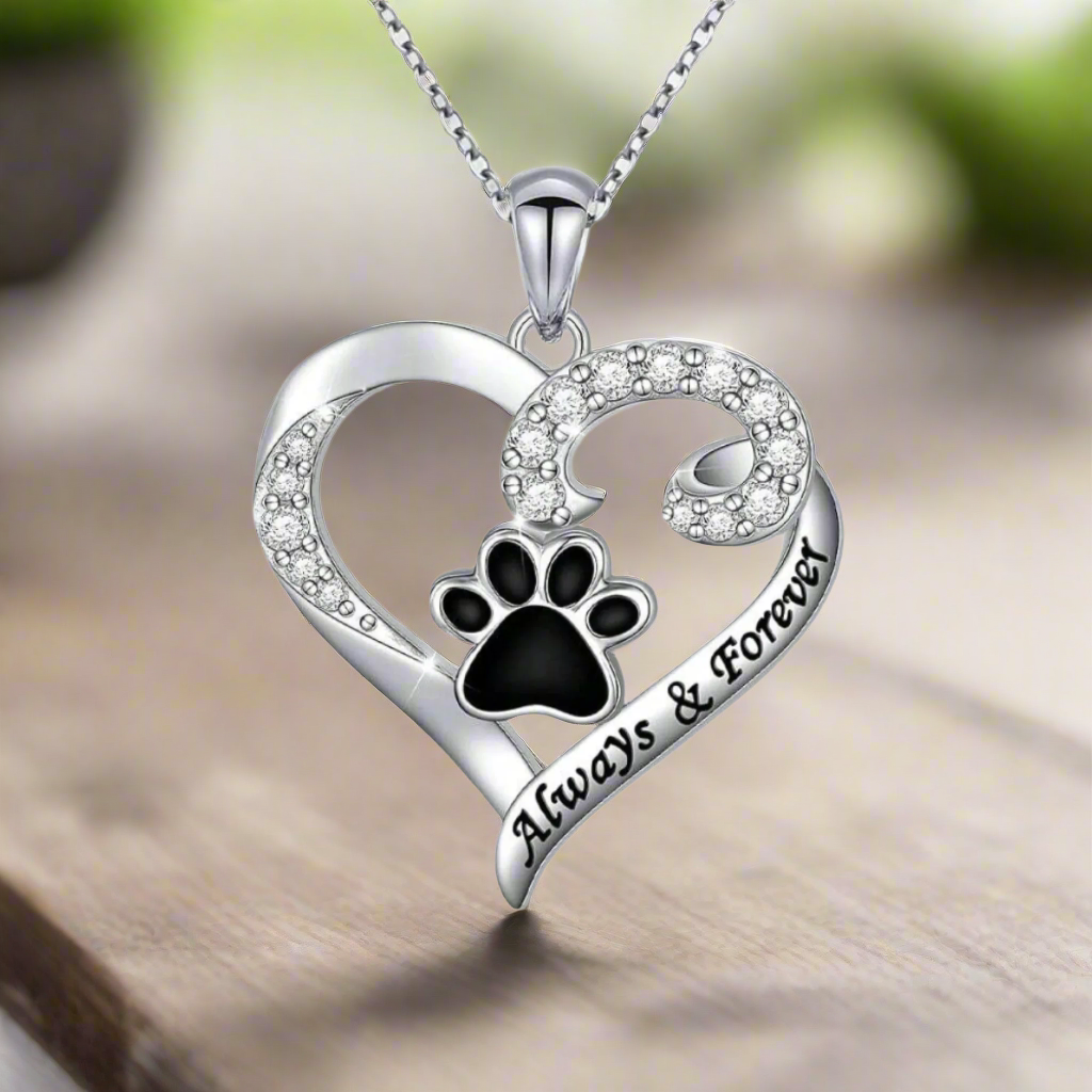 Collar de Huella de Perro – Diseño de Corazón en Acero Inoxidable con Circonitas