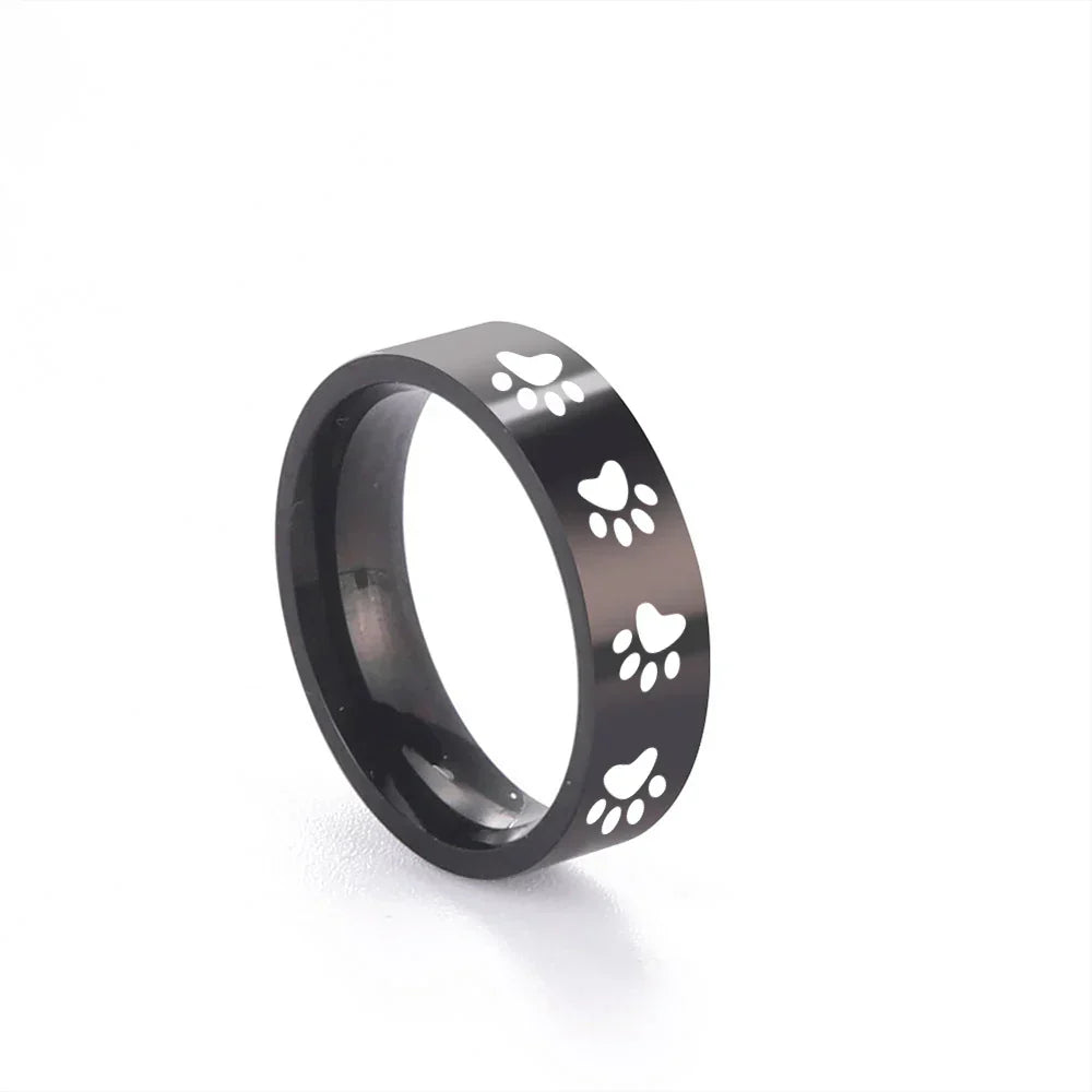 Anillo de Huella de Patas Hecho a Mano en Acero Inoxidable