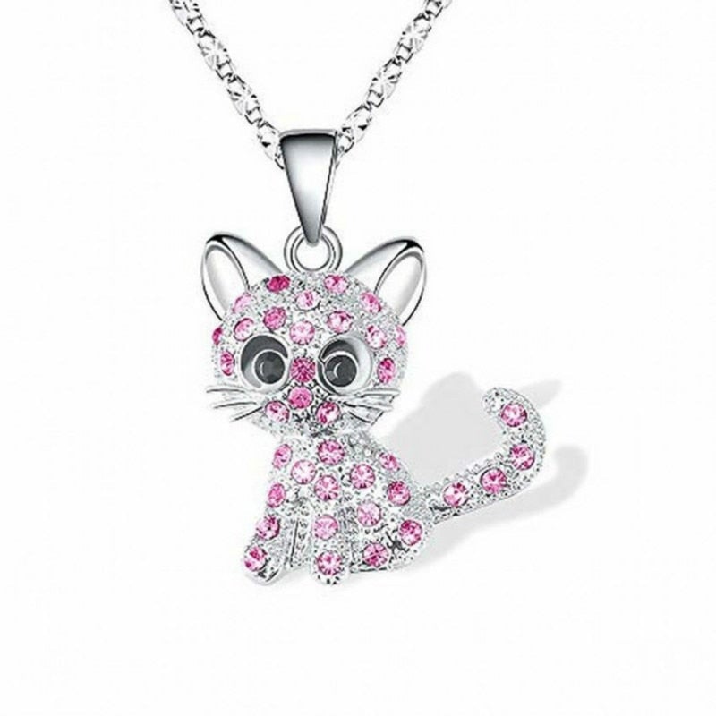 Collar de Gatitos Bebés de Plata y Circonitas de Colores