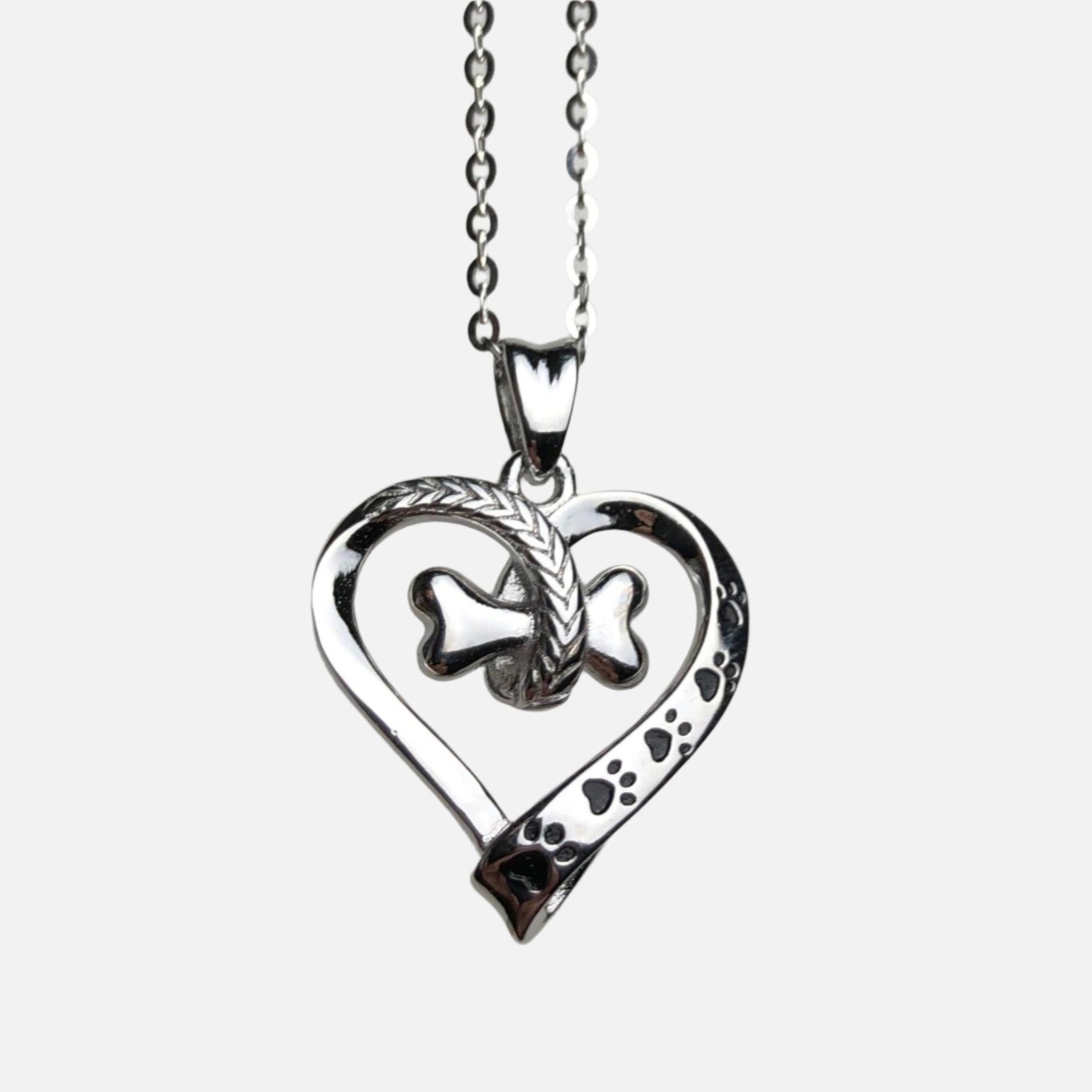 Collar de Pata de Perro y Corazón en Acero Inoxidable
