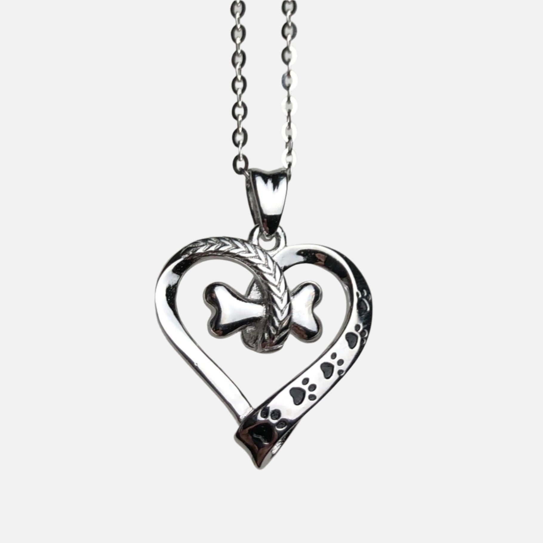 Collar de Pata de Perro y Corazón en Acero Inoxidable