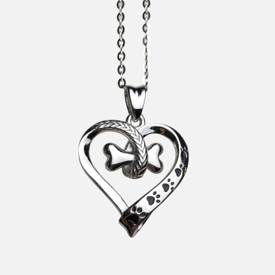 Collar de Pata de Perro y Corazón en Acero Inoxidable