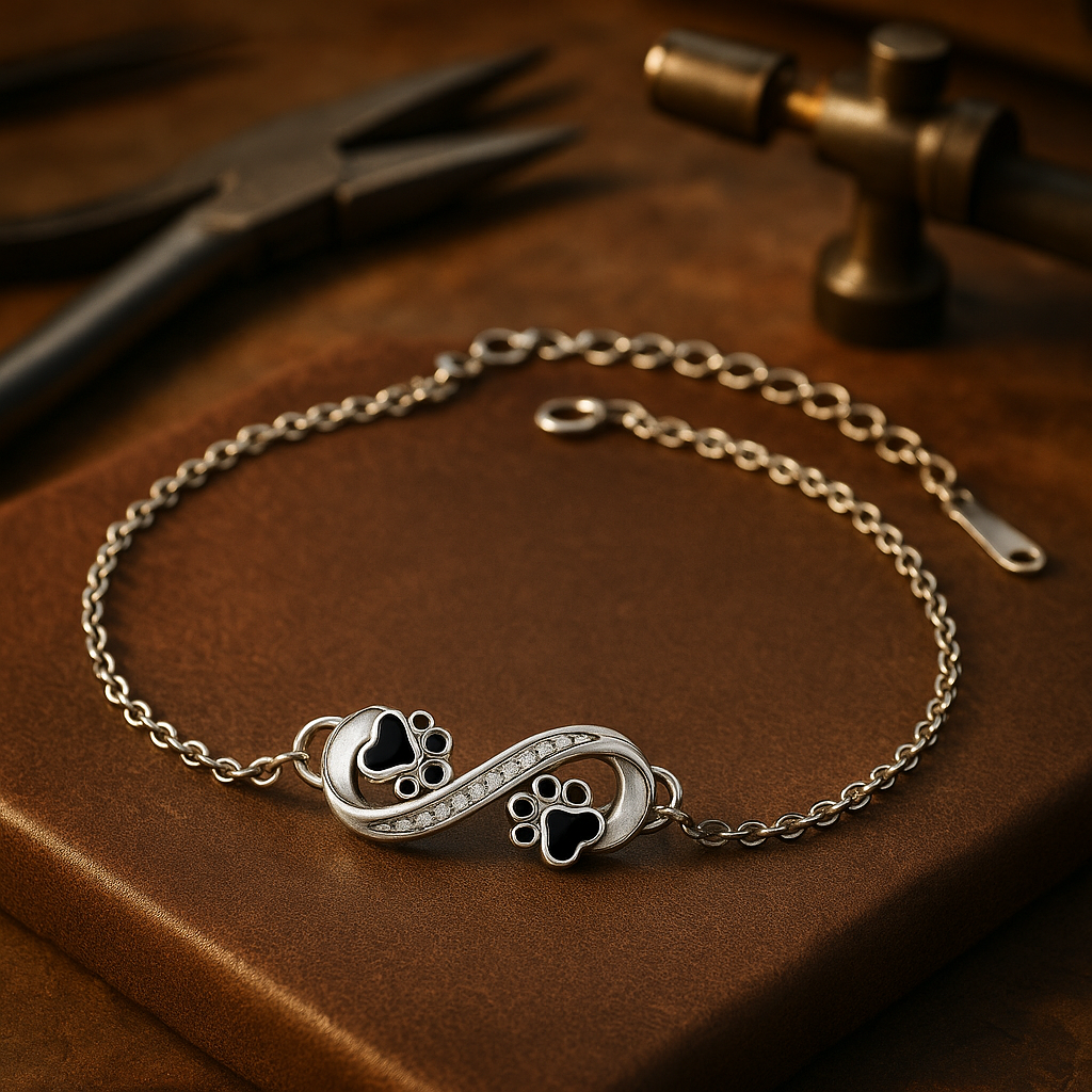 Pulsera de Patas de Mascota con Colgante de Símbolo Infinito y Zirconia