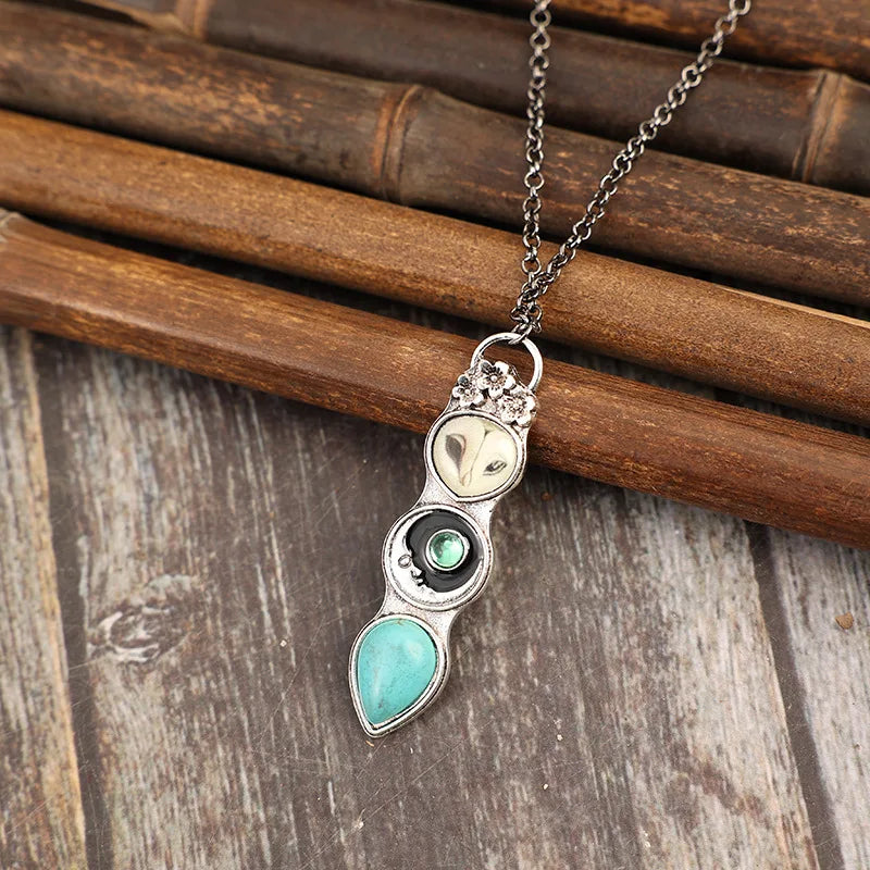 Collar de Barra de Sabiduría con Búho Turquesa