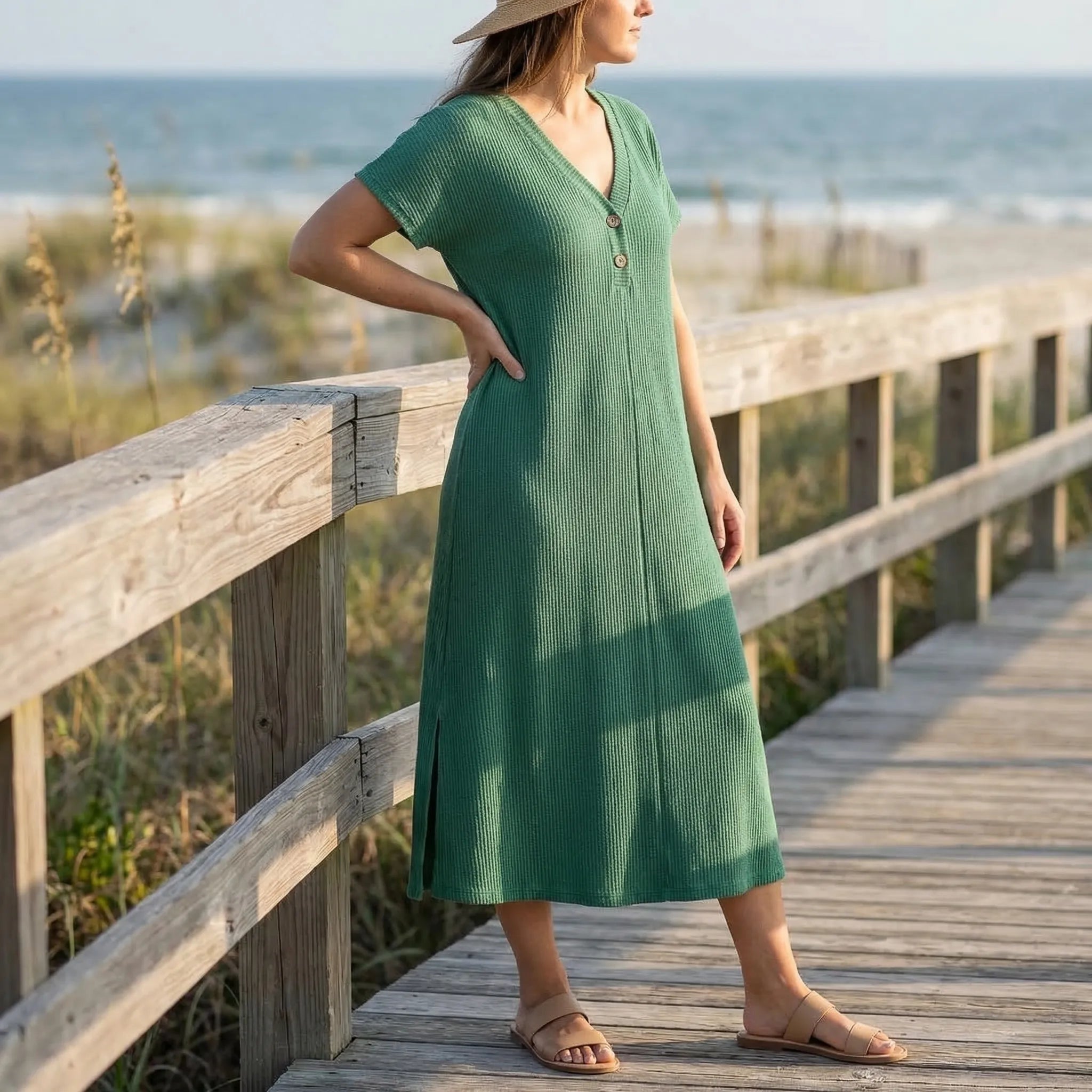 Vestido mujer | Vestido de verano con escote en V y manga corta