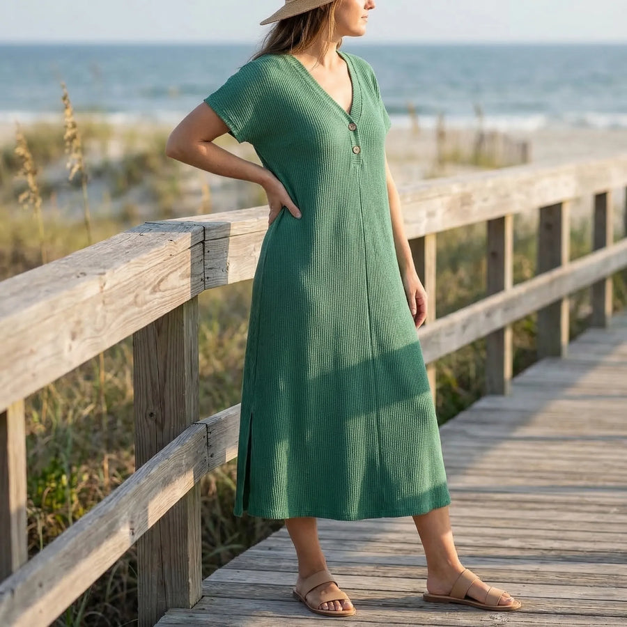 Vestido mujer | Vestido de verano con escote en V y manga corta