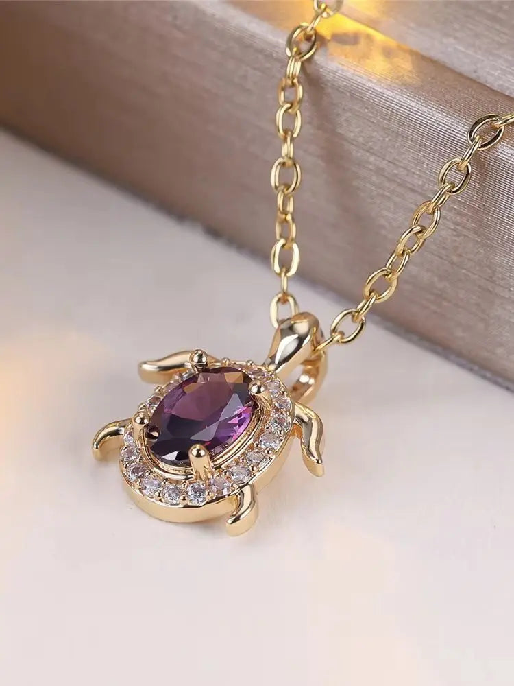 Collar de Colgante de Tortuga de Cristal Púrpura