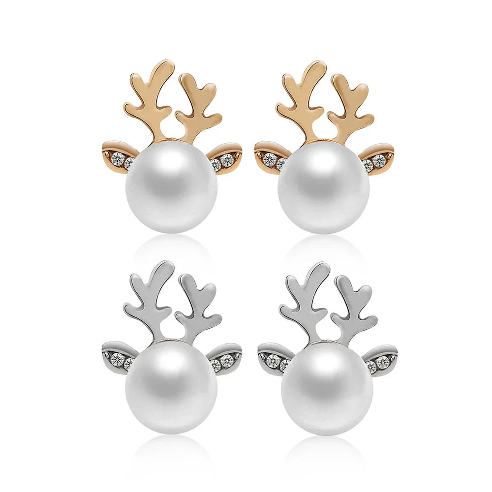 Pendientes de Perlas de Reno Navideño