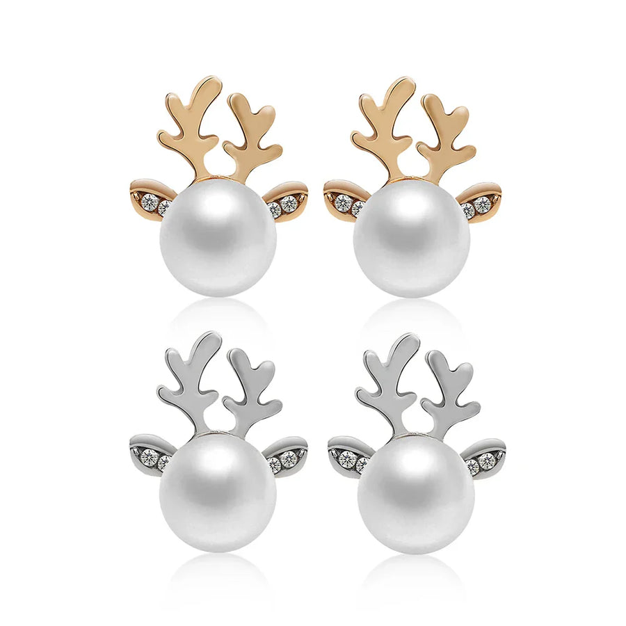 Pendientes de Perlas de Reno Navideño