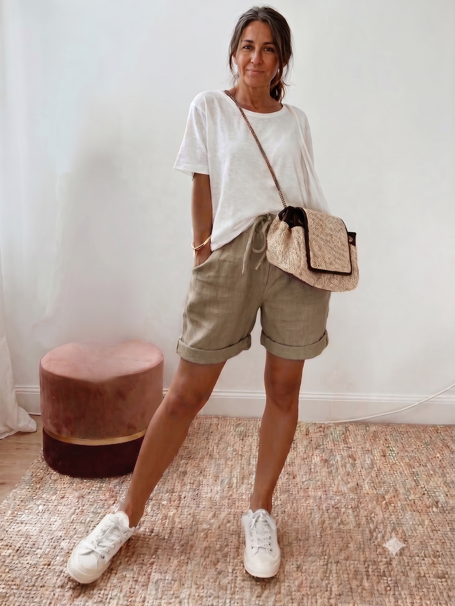 Keely - Pantalones cortos cómodos de lino