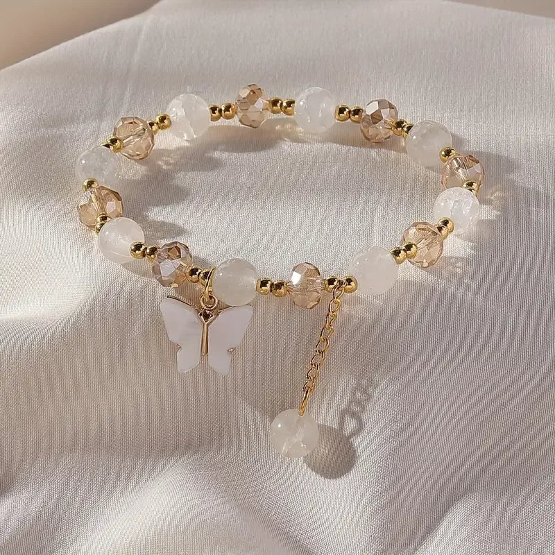 Brazalete Elástico de Perlas con Mariposa Hermosa