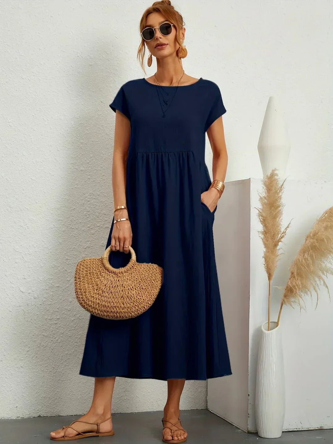 Catalina | Vestido midi fluido de algodón y seda