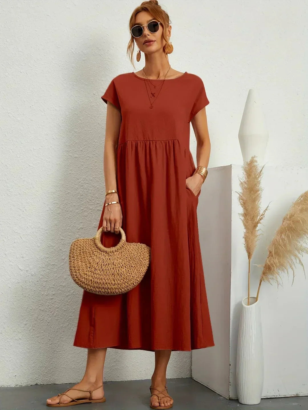 Catalina | Vestido midi fluido de algodón y seda
