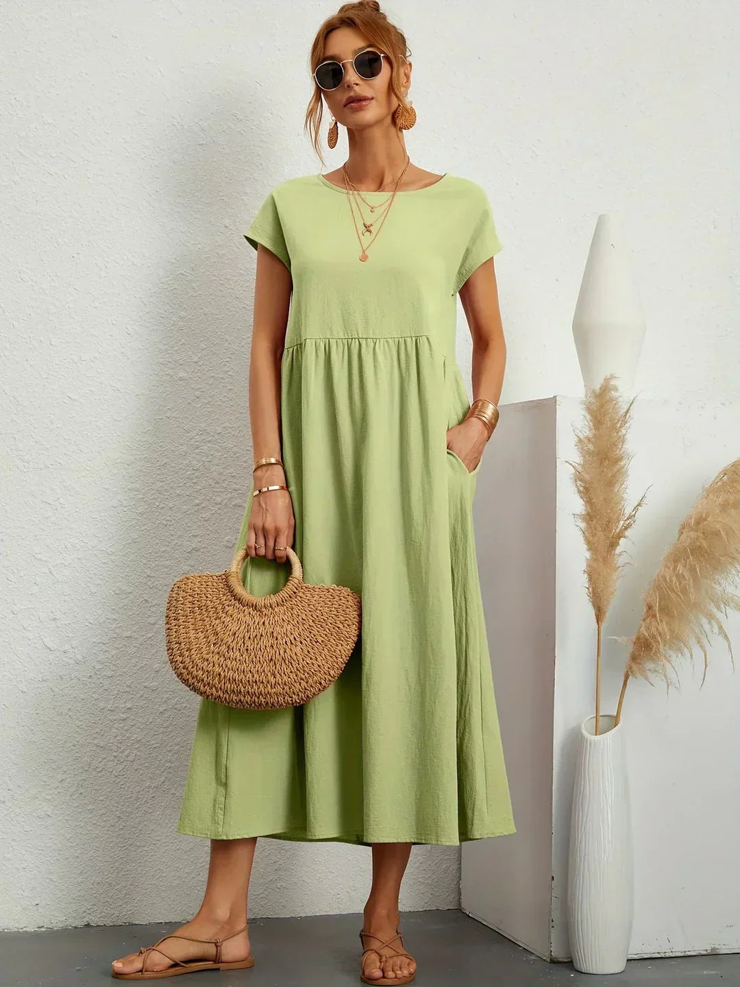 Catalina | Vestido midi fluido de algodón y seda