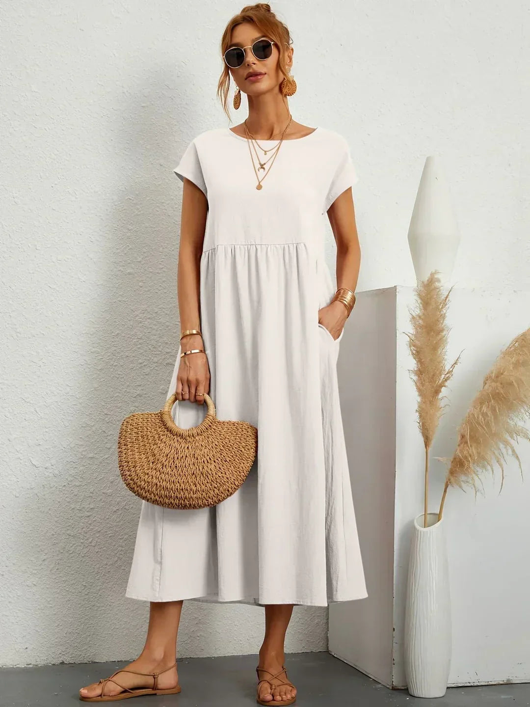 Catalina | Vestido midi fluido de algodón y seda