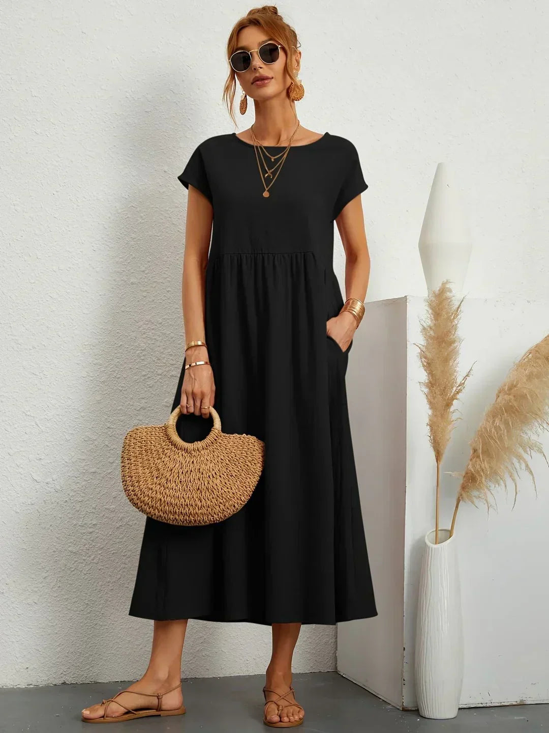 Catalina | Vestido midi fluido de algodón y seda