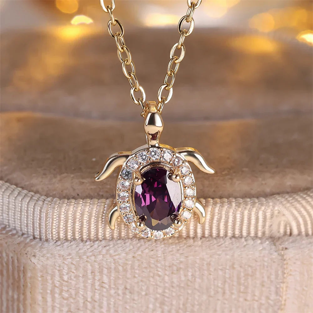 Collar de Colgante de Tortuga de Cristal Púrpura