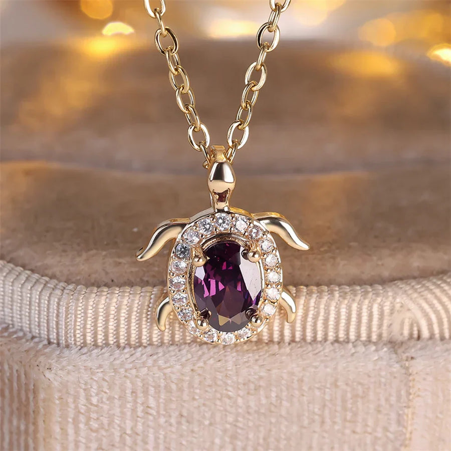 Collar de Colgante de Tortuga de Cristal Púrpura