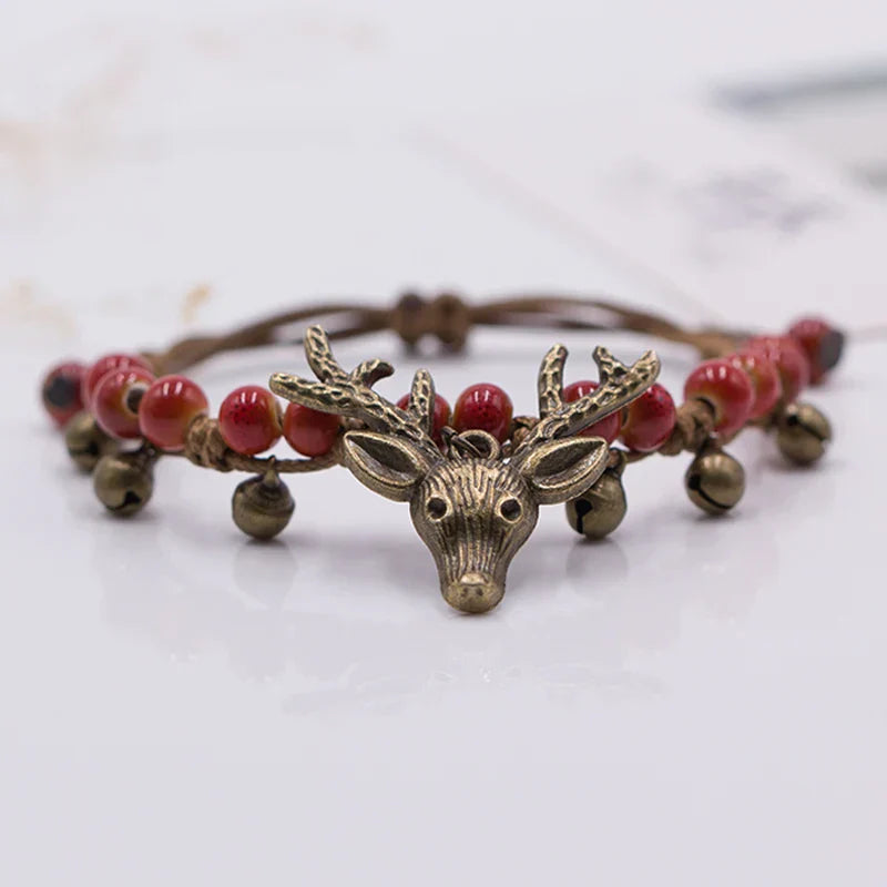 Pulsera de Encanto de Ciervo de Cerámica Hecha a Mano