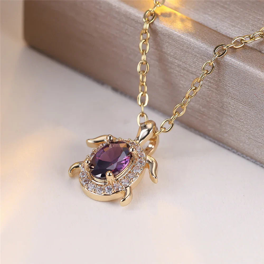 Collar de Colgante de Tortuga de Cristal Púrpura