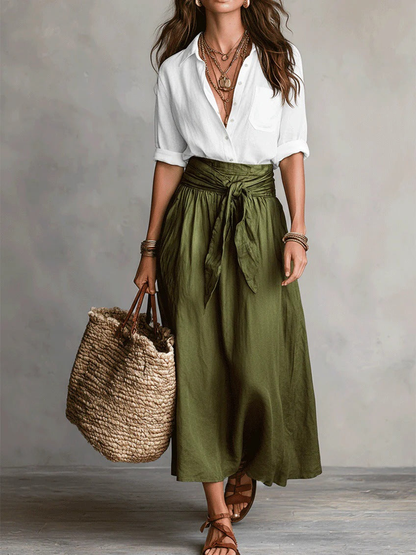 Malena | Conjunto elegante de dos piezas: Camisa y falda midi