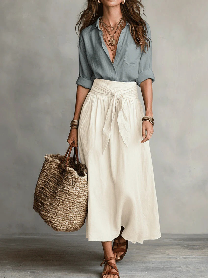 Malena | Conjunto elegante de dos piezas: Camisa y falda midi