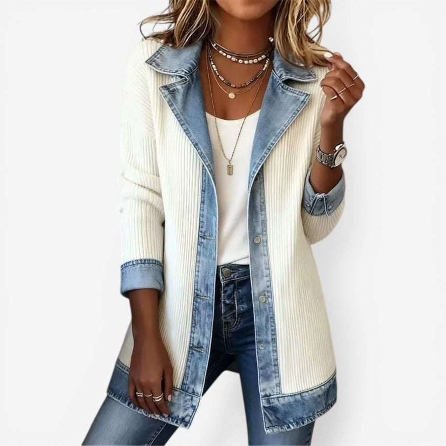 Emilia | Chaqueta de punto con detalles denim
