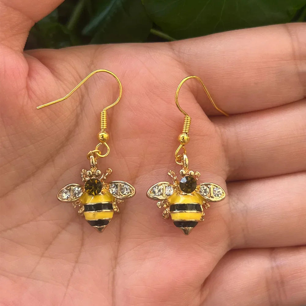 Pendientes de Cristal con Abeja Dorada y Panal