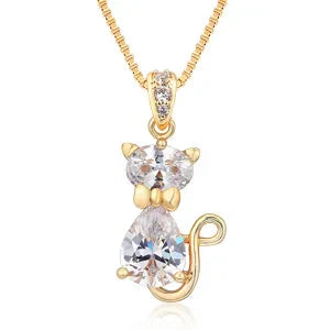 Collar con Colgante de Gato de Cristal