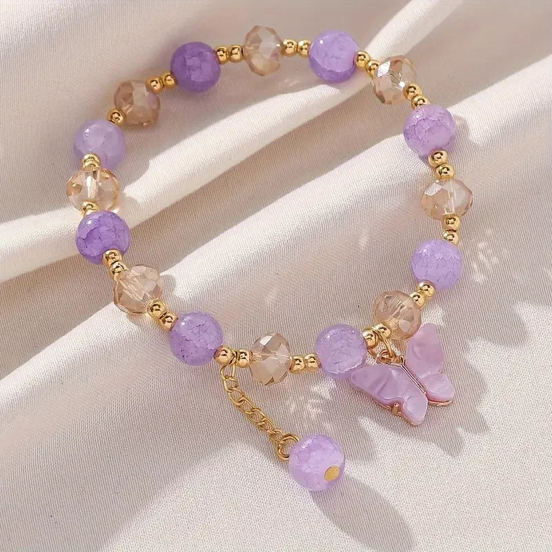 Brazalete Elástico de Perlas con Mariposa Hermosa
