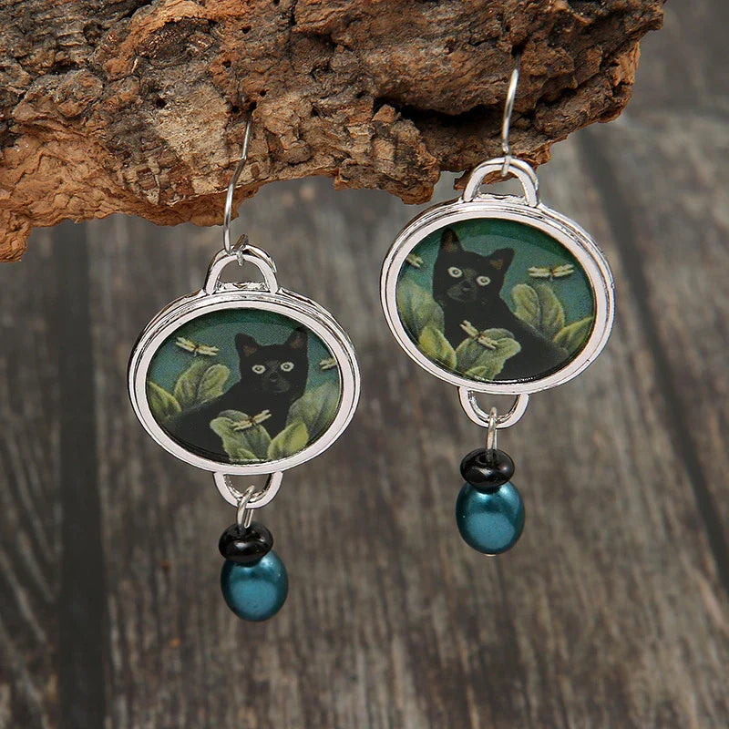 Pendientes de Plata con Gato Vintage
