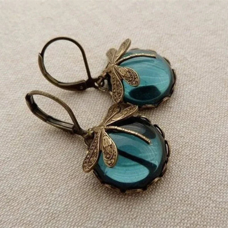 Pendientes de Libélula Esférica en Oro Antiguo