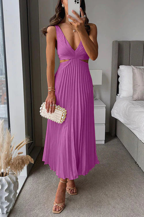 Valeria | Vestido maxi plisado de silueta fluida